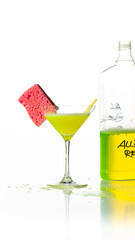 Clean drink, cocktail drink with cleaning agent and sponge