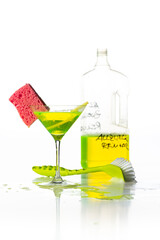 Clean drink, cocktail drink with cleaning agent and sponge