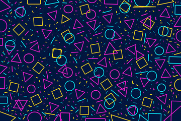 Seamless memphis pattern geometric background. Simple memphis pattern design, geometric figures triangle square and circle seamless wallpaper pattern for wrapping paper, wall art, banner or poster