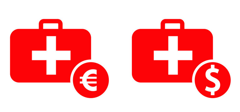 Medical expenses Flat vector coins sign Finances billing label, financial banking concept Health Care and money concept icon Deposit pictogram Healthy safety first Healthcare costs and fees hospital