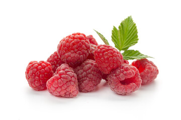  raspberries with leaf isolated on a white background