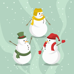 Cute Snowman Characters with Flat Design