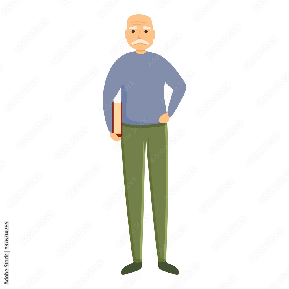 Poster old man with book icon. cartoon of old man with book vector icon for web design isolated on white ba
