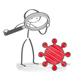 COVID-19 laboratory test - Pandemic Sars Fever Vector Illustration stick figure with magnifier and virus symbol