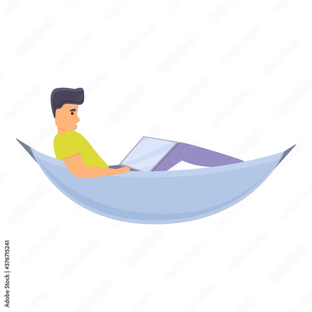 Poster outsource on hammock icon. cartoon of outsource on hammock vector icon for web design isolated on wh