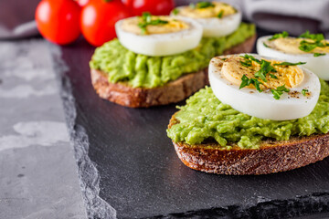 tasty and nutritious avocado sandwich and boiled egg