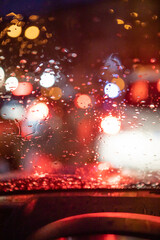 city night traffic rainy weather