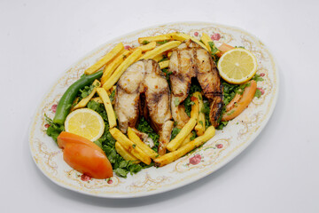 Fried Salmon steak with fries 