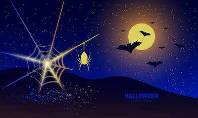 Obraz na płótnie Canvas Halloween night banner with spider and spider web.