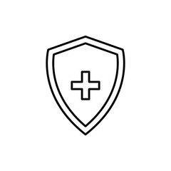 Immune flu germ line icon. Virus protection symbol vector isolated on white. Shield linear illustration. Antibacterial protection concept.