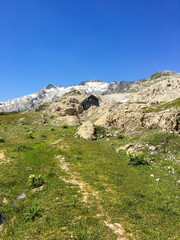 Fototapeta na wymiar Panoramic view of the Alpine Greina Pass, Switzerland.