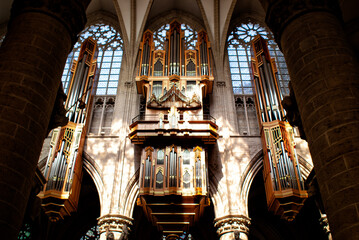 Historic baroque interior organ in Cathedral of St. Michael and St. Gudula, Brussels, Belgium