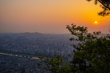  South Korea landscape And the sun sets and no people