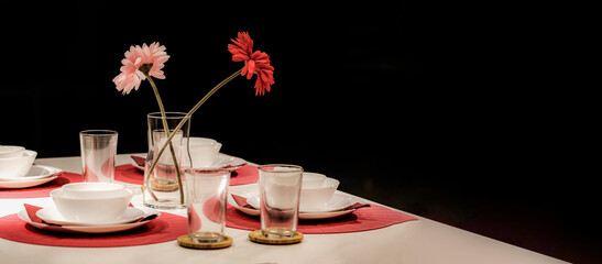 A set of dishes on the dining table, Elegant Restaurant Table Setting Service for Reception.
