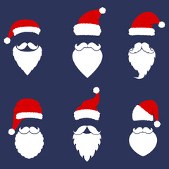Santa hats, moustache and beards collection. Christmas elements for your festive design.