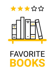 Vector illustration of many books on a bookshelf with star and text