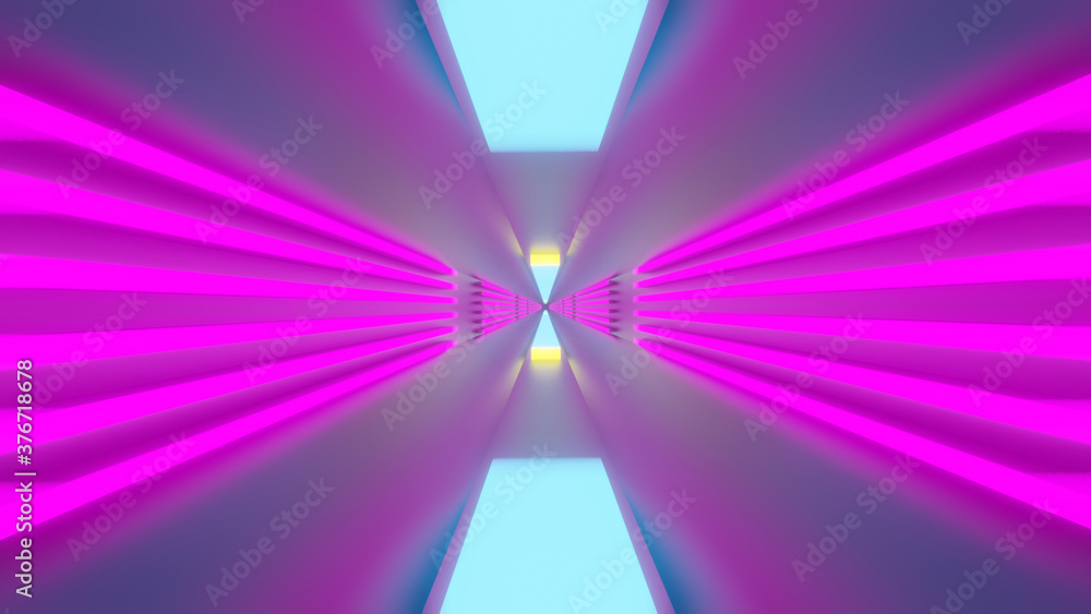 Poster illustration graphic of abstract energy tunnel with beautiful pink and blue lighting in space. sci-f