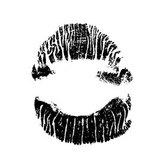 Lips track print. Stamp of mouth isolated on white background. Vector illustration.