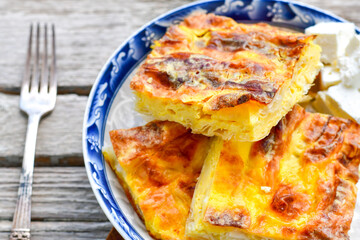 Bakery. Home made cheese pie with phyllo pastry and organic eggs. Bulgarian banitsa