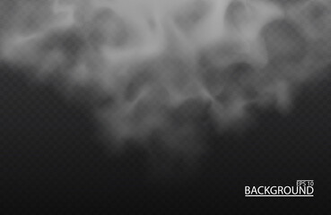 White fog or smoke on isolated transparent background. Smog, Cloudy sky. Vector illustration