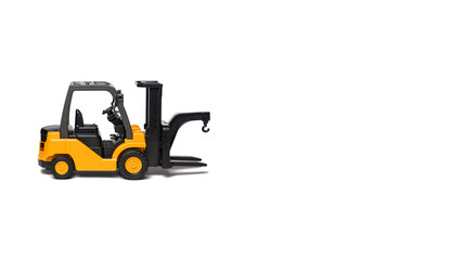 toy forklift close up isolated on white, copy space