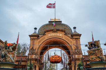 Tivoli park with decorations for the holiday Halloween