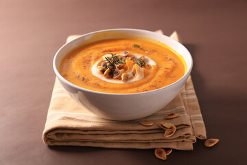 bowl of vegetable soup and cream