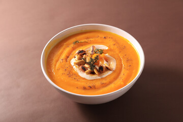 bowl of vegetable soup and cream