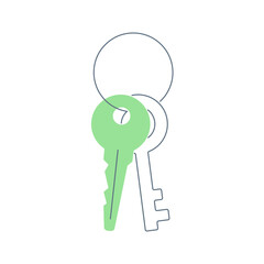 A bunch of keys on a ring, the concept of accessibility, solution, key decision, property rights. Flat line vector