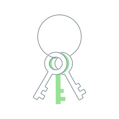 A bunch of keys on a ring, the concept of accessibility, solution, key decision, property rights. Flat line vector