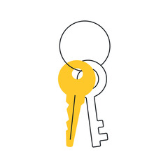 The key, golden key on a ring. Opening, success, login, access, secure, admin concept. Flat line vector illustration on white