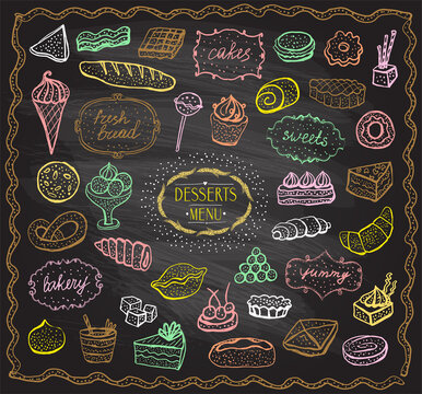 Chalk Desserts And Baked Goods Graphic Set, Doodle Style