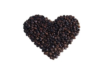 Heart shape of coffee beans isolated on white background 