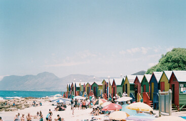 View of False Bay from Kalkbay with little coloured houses on the beach