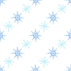 New year's seamless pattern with blue snowflakes on a white background. Christmas gift wrapping.