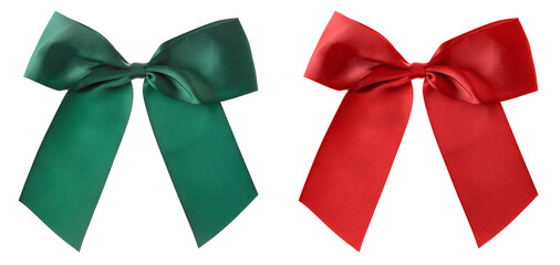 Big green and red bows for gift wrapping isolated on white background. 