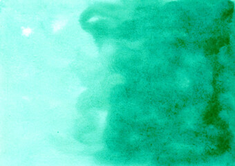 Abstract watercolor background. Aquarelle painted blots. Hand painted art. Gradient with splash texture. Romantic green illustration. Color splashing on paper. Handmade original wallpaper