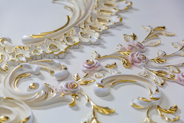 Products of the Dikart gypsum stucco moulding plant. Moscow, Russia