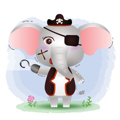 cute pirates elephant vector illustration