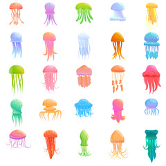 Jellyfish icons set. Cartoon set of jellyfish vector icons for web design