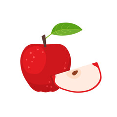 Red apple fruit with slice flat design