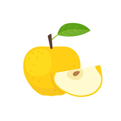 Yellow apple fruit with slice flat design