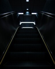 Dark escalator with yellow trims
