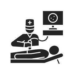 Ultrasound abdominal cavity black glyph icon. Medical checkup. Pictogram for web page, mobile app, promo.