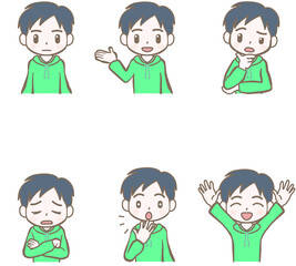 表情や仕草のセット、男の子、家族の息子、A