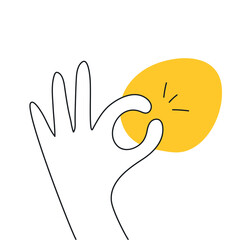 All done, everything is all right or great. Hand OK sign. Communication gestures concept. Flat clean linear vector illustration on white