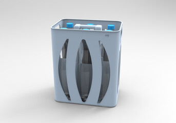 3d rendering of a box of water bottles