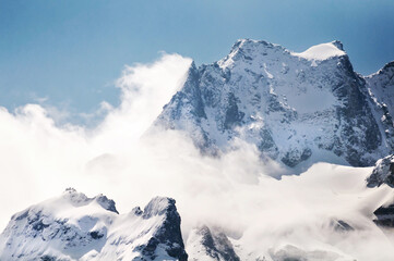 Fototapeta na wymiar Snow mountain with blue sky at Sikkim , India