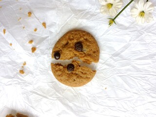 brown soft cookies with chocochips topping. cookies on the white background