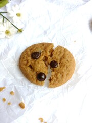 brown soft cookies with chocochips topping. cookies on the white background